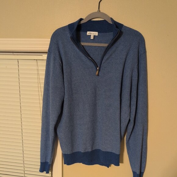 Peter Millar Sweater Mens M Blue White Striped Quarter Zip Mock Neck Sweater - Picture 4 of 7